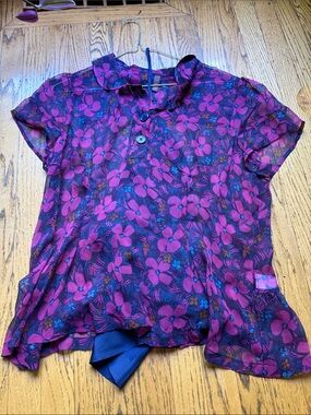 Wrap London Purple Pink Floral Short-Sleeve Blouse